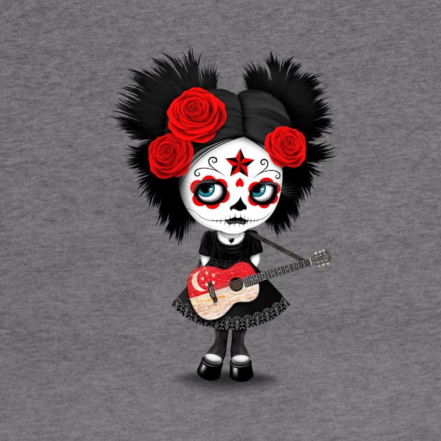 Sugar Skull Girl Playing Singapore Flag Guitar by jeffbartels